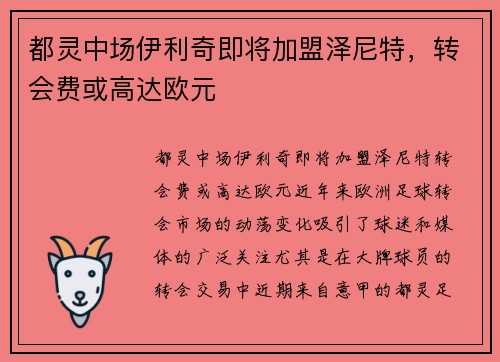 都灵中场伊利奇即将加盟泽尼特，转会费或高达欧元