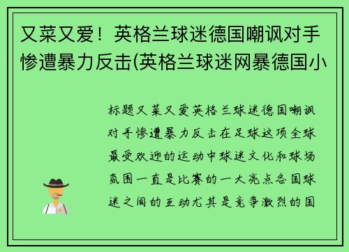 又菜又爱！英格兰球迷德国嘲讽对手惨遭暴力反击(英格兰球迷网暴德国小球迷)