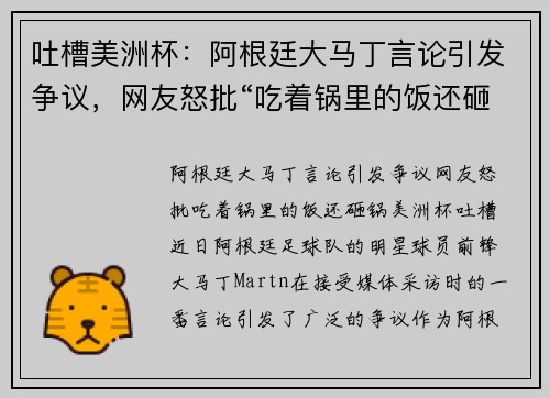 吐槽美洲杯：阿根廷大马丁言论引发争议，网友怒批“吃着锅里的饭还砸锅”