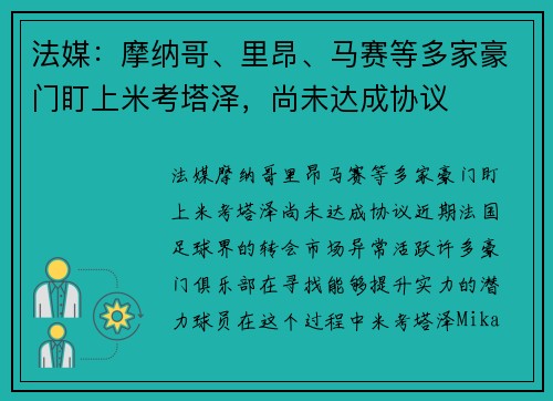 法媒：摩纳哥、里昂、马赛等多家豪门盯上米考塔泽，尚未达成协议