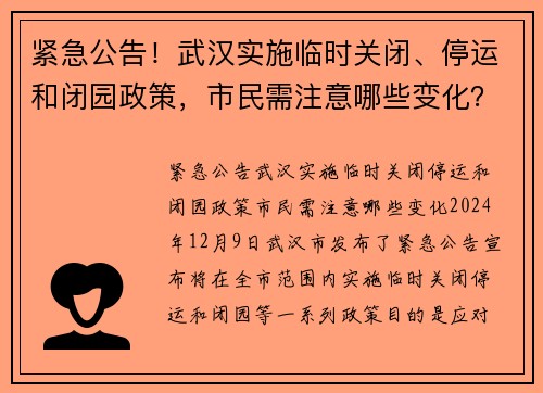 紧急公告！武汉实施临时关闭、停运和闭园政策，市民需注意哪些变化？