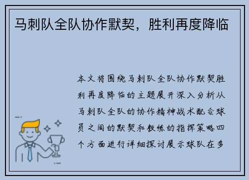 马刺队全队协作默契，胜利再度降临