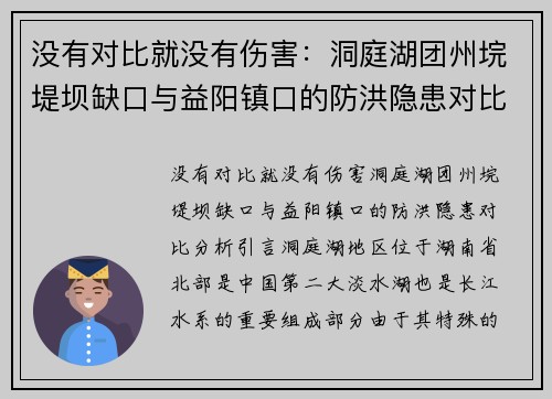没有对比就没有伤害：洞庭湖团州垸堤坝缺口与益阳镇口的防洪隐患对比分析