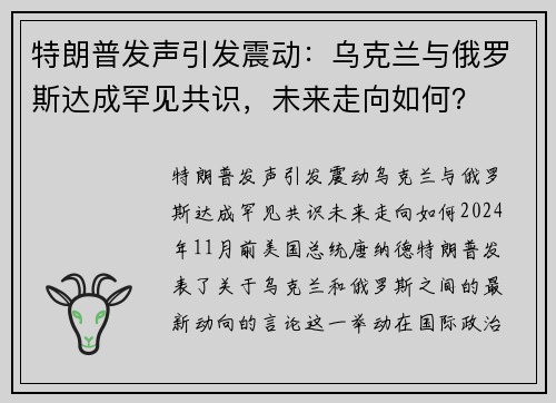 特朗普发声引发震动：乌克兰与俄罗斯达成罕见共识，未来走向如何？